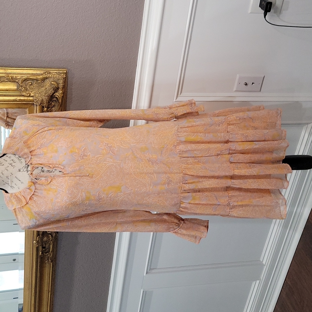 Peach Flowered Midi Dress NWOT